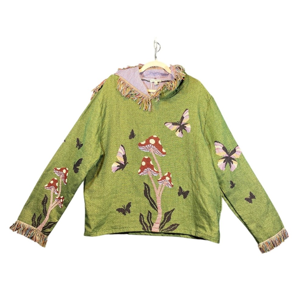 Earthbound Trading Co Boundless Mushroom Butterfly Tapestry Hoodie Green XL NEW
